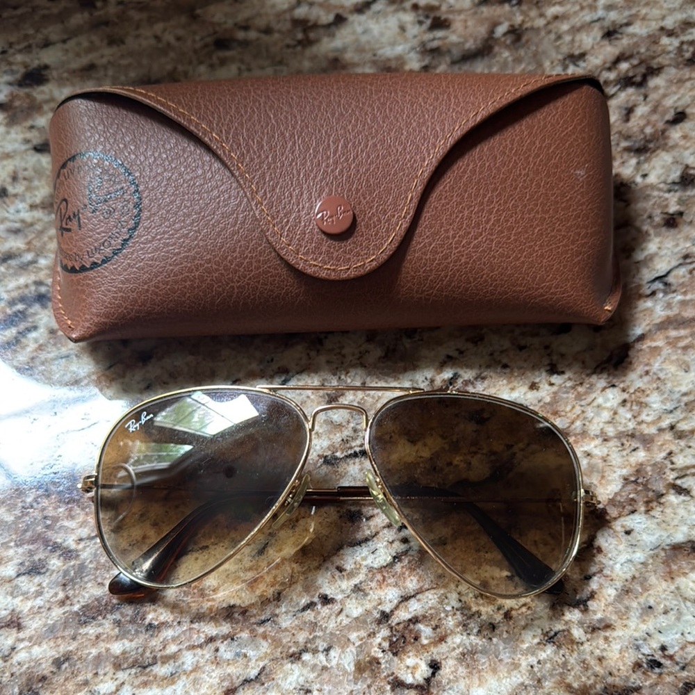 Ray-Ban Gold Aviator Sunglasses with Brown Tint